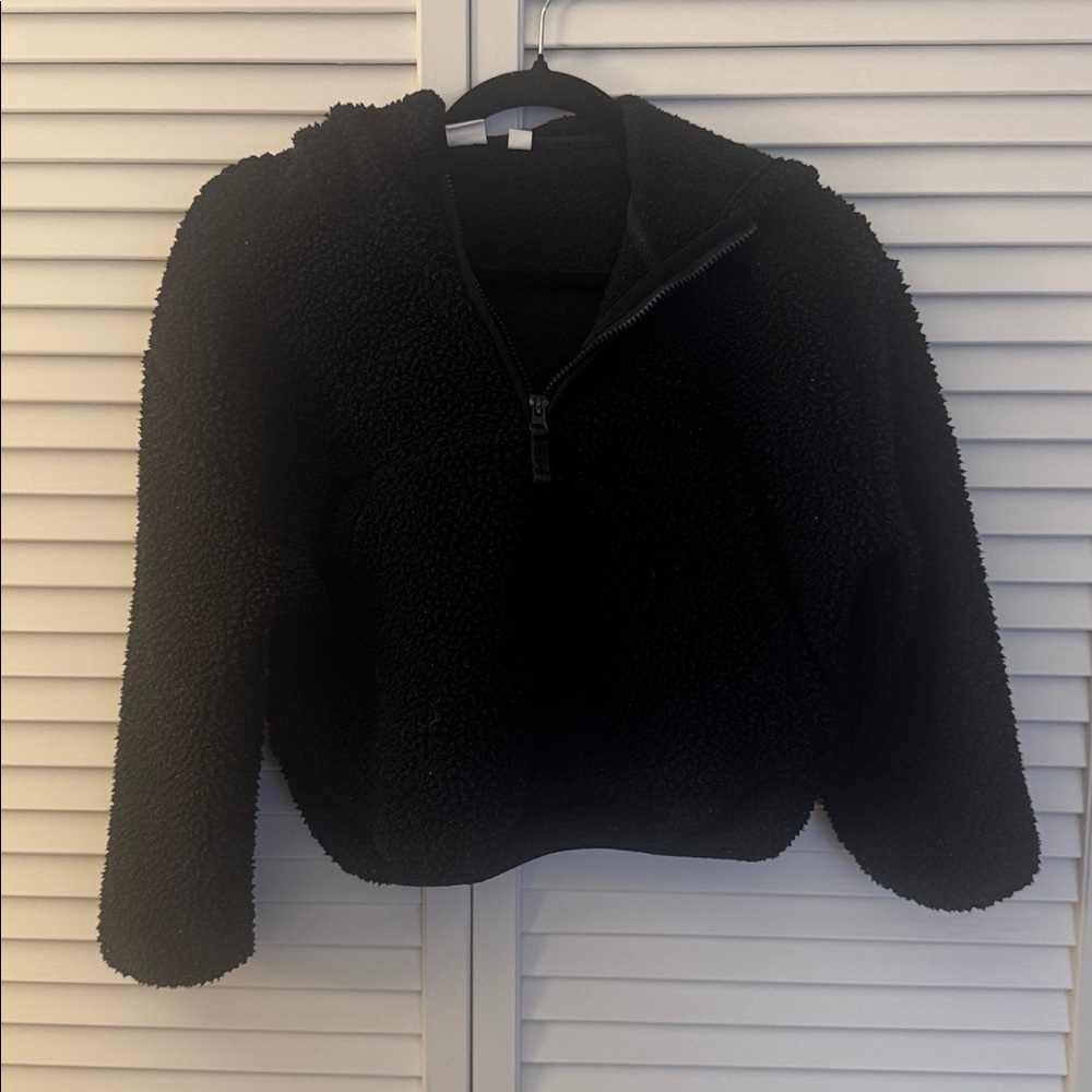 Gap Cozy Black Sherpa Hoodie Pullover- Girls Size Large (10)